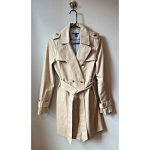 Tommy Hilfiger Womens Beige Double Breasted Belted Trench Rain Coat Size Medium